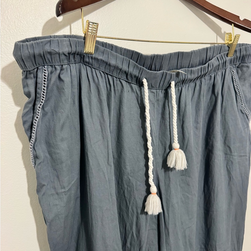 PACT Women's Pants, Pull On Drawstring Wide Leg Gray Cropped, Size XXL Cotton - Picture 4 of 8